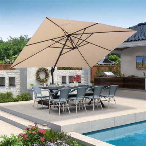 PURPLE LEAF Parasol Déporté en Aluminium 4 × 3 M Rectangulaire, Parasol de Jardin Extérieur, Adapté pour Balcon, Piscine, Terrasse, Beige