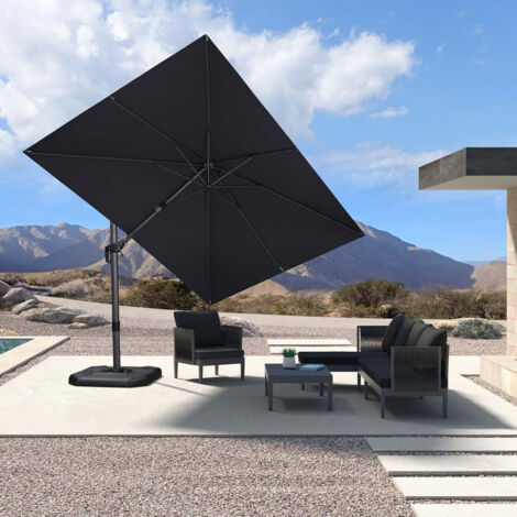 Purple Leaf – Parasol déporté en aluminium 3,65 × 2,7 m rectangulaire – Inclinable gauche/droite – Protection UPF50+ – Mât antioxydant – Pour balcon, piscine, terrasse