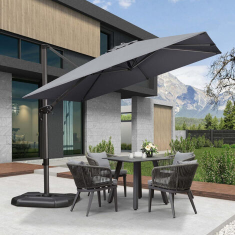 Purple Leaf – Parasol déporté en aluminium 2,7 × 2,7 m carré – Protection UV UPF 50+ – Système de manivelle – Pivote à 360° pour ajustement optimal