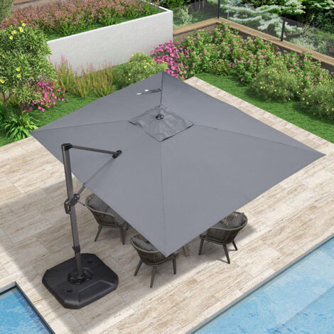 Purple Leaf – Parasol déporté en aluminium 2.7 × 3.5 m – Rectangulaire gris clair – Protection UV UPF 50+ – Rotation 360° – Pour terrasse et balcon