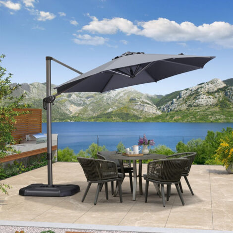 Purple Leaf – Parasol déporté en aluminium Ø 3 m – 8 baleines – Tissu polyester 240 g/m² – Protection UV UPF 50+ – Rotation 360° pour ajustement d'ombre