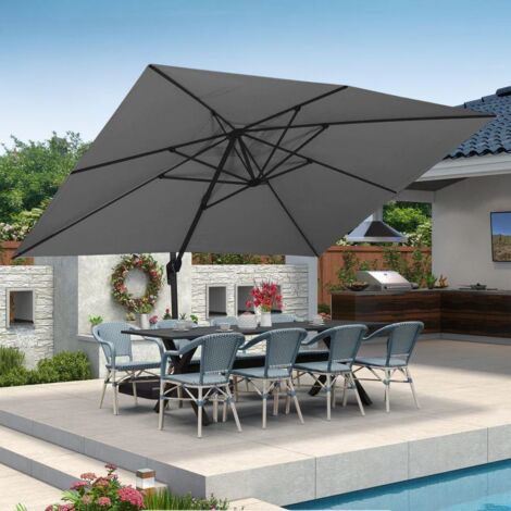 PURPLE LEAF Parasol Déporté en Aluminium 4 × 3 M Rectangulaire, Parasol de Jardin Extérieur, Adapté pour Balcon, Piscine, Terrasse, Gris clair