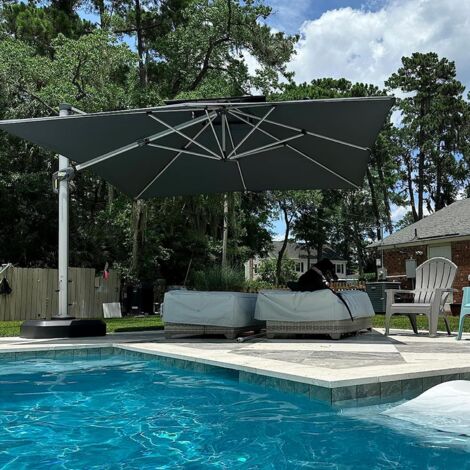 Purple Leaf – Parasol déporté 3,65 x 3 m rectangulaire – Tissu polyester 240 g/m² – Rotation 360° – 6 options de hauteur – Structure aluminium robuste