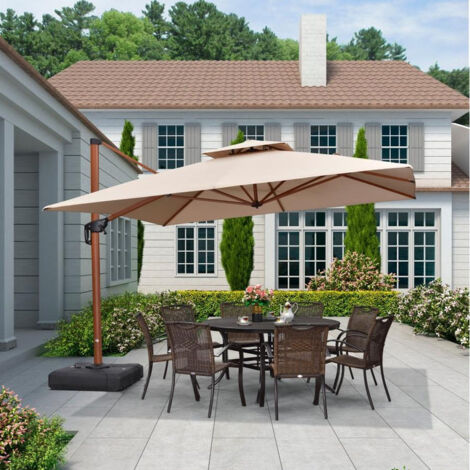 PURPLE LEAF Parasol Déporté en Aluminium avec Apparence Bois, 3 × 3 M Carré, Adapté pour Piscine, Jardin, Balcon et Terrasse, Beige