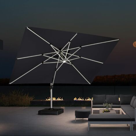 PURPLE LEAF Parasol Déporté Extérieur 3 × 4 M Rectangulaire avec LED, Parasol de Jardin Luxe, Adapté pour Piscine, Jardin, Balcon et Terrasse, Gris