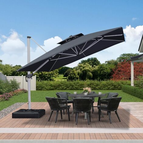PURPLE LEAF Parasol Déporté 3,3 x 3,3 M Carré, Parasol de Jardin Extérieur, Adapté pour Piscine, Jardin, Balcon et Terrasse, Gris