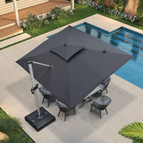 PURPLE LEAF Parasol Déporté 3,3 x 2,7 M Rectangulaire, Parasol de Jardin Extérieur, Adapté pour Piscine, Jardin, Balcon et Terrasse, Gris