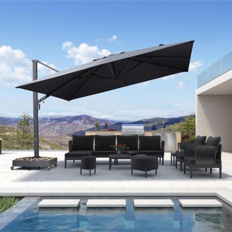 PURPLE LEAF Parasol 4 x 4 m Carré de Terrasse, Grand Parasol en Aluminium Déporté pour Extérieur, Adapté pour Jardin, Arrière-cour, Piscine, Gris