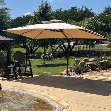 PURPLE LEAF Parasol Déporté en Aluminium avec Apparence Bois, 3 × 4 m Rectangulaire, Adapté pour Piscine, Jardin, Balcon et Terrasse, Beige (1/5)