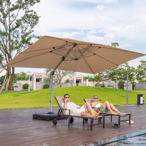 PURPLE LEAF Parasol Déporté 3,65 x 3 M Rectangulaire, Parasol de Jardin Extérieur, Adapté pour Piscine, Jardin, Balcon et Terrasse, Kaki