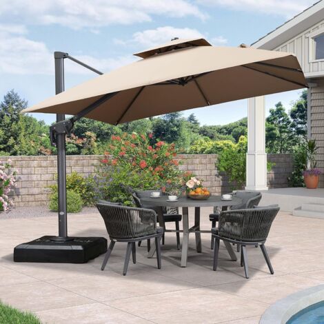PURPLE LEAF Parasol Déporté Extérieur, Grand Parasol de Terrasse, Parasol de Jardin 3 x 3 m Carré à Double Toit Suspendu, Adapté pour Piscine, Balcon, Beige