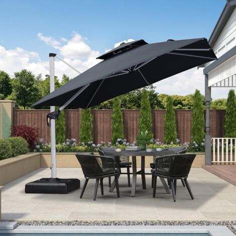 PURPLE LEAF Parasol Déporté 3 x 3 M Carré, Parasol de Jardin Extérieur, Adapté pour Piscine, Jardin, Balcon et Terrasse, Gris