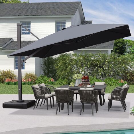 PURPLE LEAF Parasol 3,65 x 3,65 m Carré de Terrasse, Grand Parasol en Aluminium Déporté pour Extérieur, Adapté pour Jardin, Arrière-cour, Piscine, Gris