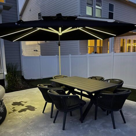 PURPLE LEAF Parasol Déporté Extérieur 3,65 × 2,7 M Rectangulaire avec LED, Parasol de Jardin Luxe, Adapté pour Piscine, Jardin, Balcon et Terrasse, Gris
