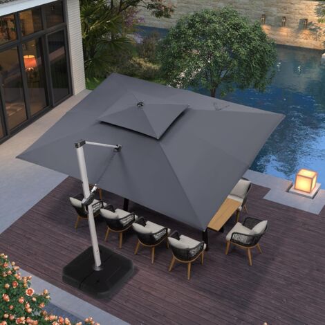 Purple Leaf – Parasol déporté 4 x 3 m gris – Tissu polyester 240 g/m² – Rotation 360° – 6 réglages de hauteur et d'angle – Aluminium avec 8 baleines