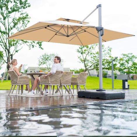 PURPLE LEAF Parasol Déporté 3,3 x 2,7 M Rectangulaire, Parasol de Jardin Extérieur, Adapté pour Piscine, Jardin, Balcon et Terrasse, Kaki