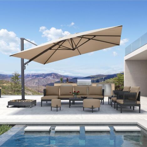 Purple Leaf – Parasol déporté 4 x 4 m – Aluminium 10 cm – Tissu polyester 240 g/m² – Résistant aux UV et déperlant – Pour terrasse, jardin, piscine