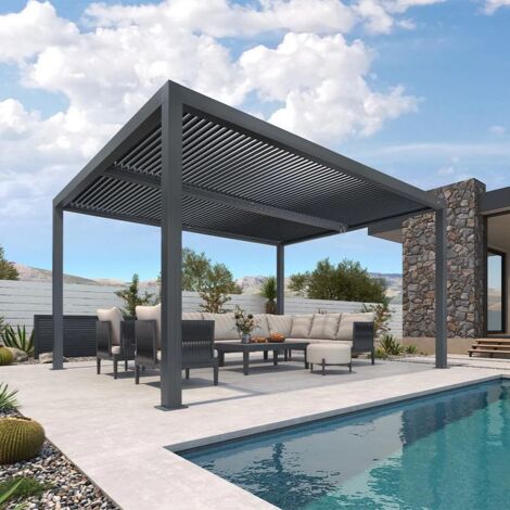 Purple Leaf – Pergola bioclimatique aluminium 4,6 x 3,3 m – Lames orientables – Superficie 15,18 m² – Système de drainage intégré – Structure renforcée