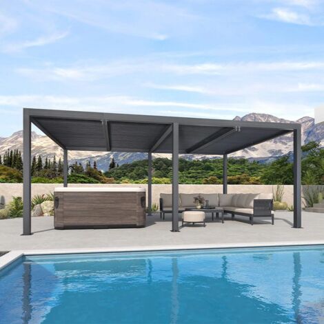 Purple Leaf – Pergola bioclimatique aluminium 7,39 x 3,68 m – Lames orientables – Superficie 27,19 m² – Système de drainage intégré – Montage facile