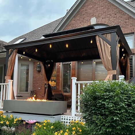 PURPLE LEAF 4.25 x 3 m Pergola de Jardin en Aluminium à Toit Rigide avec Guirlande LED, Tonnelle avec Moustiquaire et Rideaux, Pavillon Double Toit, Bronze