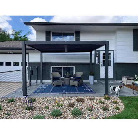 PURPLE LEAF Pergola Bioclimatique en Aluminium 3,5 x 6,5 m, Tonnelle de Jardin Exterieur Imperméable avec Lames Orientables, Pergola Jardin Exterieur pour Terrasse, Extérieur et Carport, Gris