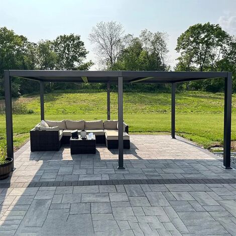 PURPLE LEAF Pergola Bioclimatique en Aluminium 3,5 x 8,5 m, Tonnelle de Jardin Exterieur Imperméable avec Lames Orientables, Pergola Jardin Exterieur pour Terrasse, Extérieur et Carport, Gris
