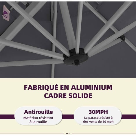 PURPLE LEAF Parasol Déporté inclinable, Grain de Bois en Aluminium
