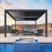 PURPLE LEAF Pergola Bioclimatique 3.68 x 3.68 m Pergola Aluminium Lames Orientables Superficie 13.54 m² Tonnelle de Jardin Exterieur Belvédères pour Patio Terrasse Exterieur, Gris