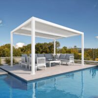 Purple Leaf – Pergola bioclimatique aluminium 4,24 x 3 m – Lames orientables – Superficie 12,72 m² – Système de drainage intégré – Installation facile