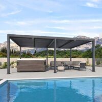 Purple Leaf – Pergola bioclimatique aluminium 7,39 x 3,68 m – Lames orientables – Superficie 27,19 m² – Système de drainage intégré – Montage facile