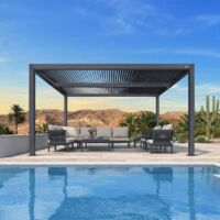 Purple Leaf – Pergola bioclimatique aluminium 4,24 x 3 m – Lames orientables – Superficie 12,72 m² – Système de drainage intégré – Résistante aux intempéries