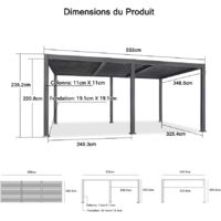 PURPLE LEAF Pergola Bioclimatique Aluminium 3,48 x 5,3 m, Lames Orientables, Imperméable, Gris