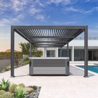 PURPLE LEAF Pergola Bioclimatique Aluminium 3,48 x 7,29 m, Lames Orientables, Imperméable, Gris