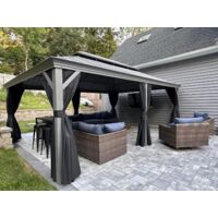 Purple Leaf Pergola de Jardin Aluminium Hardtop Gazebo avec LED – Tonnelle Extérieure avec Rideaux et Moustiquaires, Pavillon à Double Toit en Acier Galvanisé – 6 × 4,25 m – Gris Clair