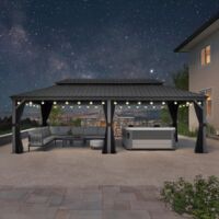 Purple Leaf Pergola de Jardin Aluminium Hardtop Gazebo avec LED – Tonnelle Extérieure avec Rideaux et Moustiquaires, Pavillon à Double Toit en Acier Galvanisé – 7,32 × 3,65 m – Gris Clair