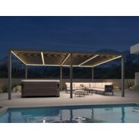 Pergola bioclimatique aluminium 3 x 3,65 m avec LED, lames orientables, gris, PURPLE LEAF