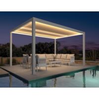 Pergola bioclimatique aluminium 4,25 x 3 m avec LED, lames orientables, Blanc, PURPLE LEAF
