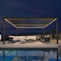 Pergola bioclimatique aluminium 4,8 x 3,65 m avec LED, lames orientables, gris, PURPLE LEAF