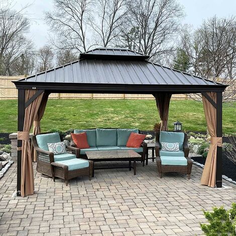 PURPLE LEAF Pergola 3 X 3,65 M - Wasserdichter Gartenpavillon Mit Sonnenschutz, Solar-Lichterkette, Grau