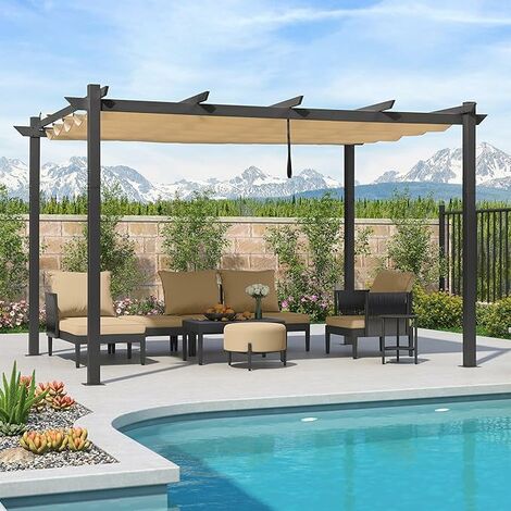 PURPLE LEAF Outdoor Retractable Pergola mit Sonnenschutz Vordach Patio Aluminium Pergola für Garten