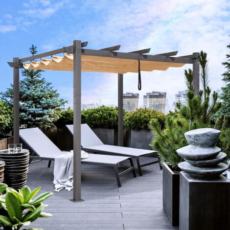 PURPLE LEAF Pergola Metall Garten Pavillon Pergola 3 x 3 m Wasserdicht Stabil Winterfest, Gartenpavillon Mit Sonnenschutz Überdachung, Beige