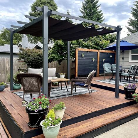 PURPLE LEAF Pergola Metall Garten Pavillon Pergola 3 x 3 m Wasserdicht Stabil Winterfest, Gartenpavillon Mit Sonnenschutz Überdachung, Grau