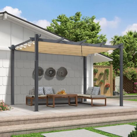 PURPLE LEAF Pergola Metall Garten Pavillon Pergola 2.89 X 3.96 m Wasserdicht Stabil Winterfest, Gartenpavillon Mit Sonnenschutz Überdachung, Beige