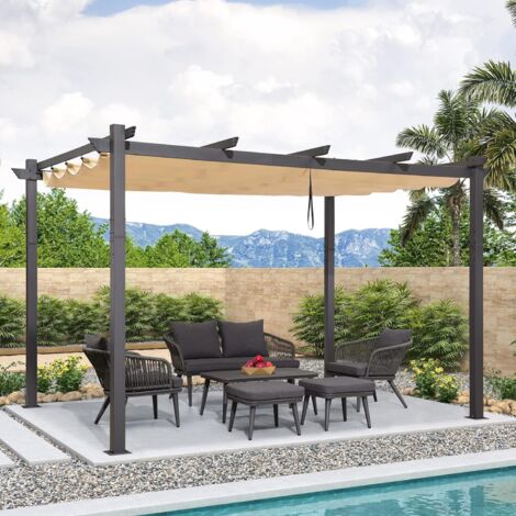 PURPLE LEAF Pergola Metall Garten Pavillon Pergola 3 x 4 m Wasserdicht Stabil Winterfest, Gartenpavillon Mit Sonnenschutz Überdachung, Beige