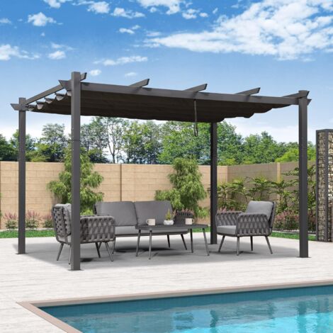 PURPLE LEAF Pergola Aluminium, 3.35 X 3.96 m Wasserdicht Stabil Winterfest Pergola, Gartenpavillon Mit Sonnenschutz Überdachung, Grau