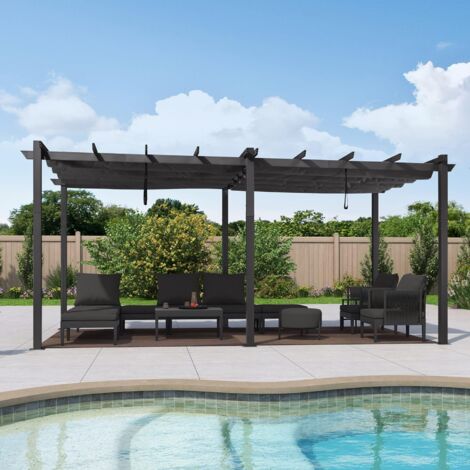 PURPLE LEAF Pergola Doppelter oberer Rahmen Metall Garten Pavillon Pergola 3 x 6 m Wasserdicht Stabil Winterfest, Gartenpavillon Mit Sonnenschutz Ü berdachung， Grau