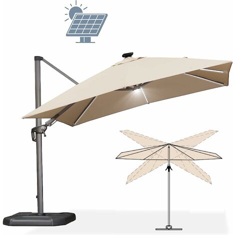 PURPLE LEAF Ampelschirm des Mastes Solar-LED x m entlang 3 Sonnenschirm mit 3 mit Kurbel