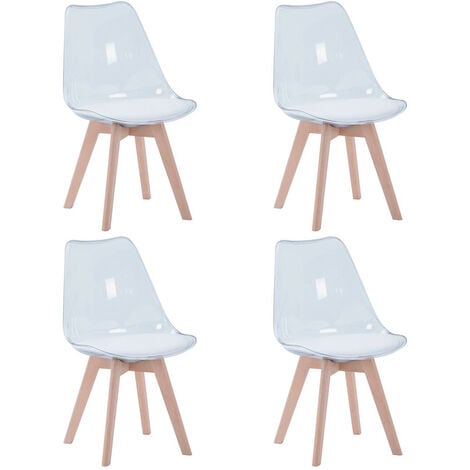 Wokaka Lot de 4 chaises transparentes - Chaises scandinaves avec coussin d'assise en cuir - Pour salles à manger, salles de réception etc.(blanc)