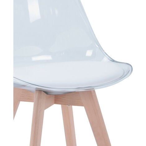 Wokaka Lot de 4 chaises transparentes - Chaises scandinaves avec coussin d'assise en cuir - Pour salles à manger, salles de réception etc.(blanc)