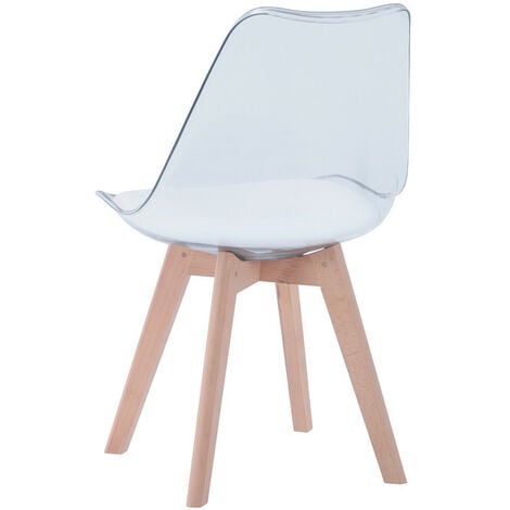 Wokaka Lot de 4 chaises transparentes - Chaises scandinaves avec coussin d'assise en cuir - Pour salles à manger, salles de réception etc.(blanc)